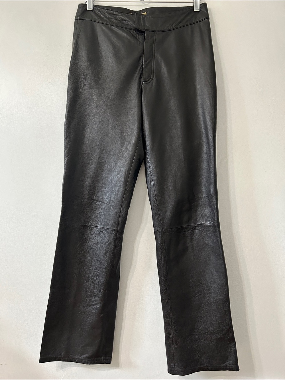Rem Garson Leather Straight-Leg Pants Women's Brown Classic Minimalist Moto SZ 8